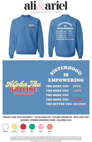 NYU Alpha Sigma Tau Hotline Crewneck 2023